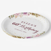 紫色の花60th誕生日パーティー ペーパープレート (アングル)