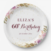 紫色の花60th誕生日パーティー ペーパープレート (正面)