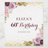 紫色の花60th誕生日パーティー ワインラベル (シングルラベル)