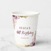 紫色の花60th誕生日パーティー 紙コップ (正面)