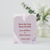 紫色の花、ハート、リングや輪、日付を保存PCard 案内ポストカード (スタンド正面)