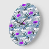 紫色の花 ラージ壁時計 (傾斜)