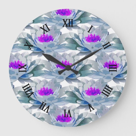 紫色の花 ラージ壁時計 (正面)