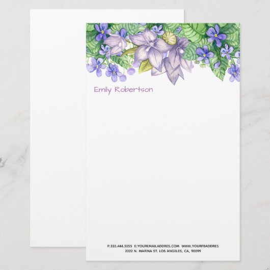 紫色の花 便箋 (正面/裏面)