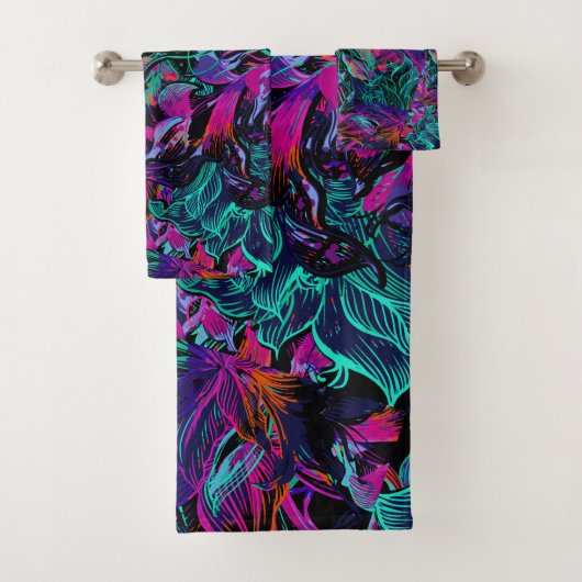 紫色の花 – 抽象芸術アートフラワーバスタオル バスタオルセット (インサイチュ)