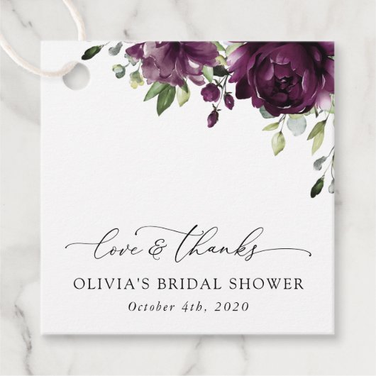 紫色の花、梅の花、ぼほ、ブライダルシャワー フェイバータグ (正面)