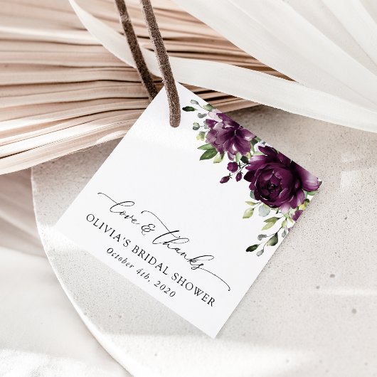 紫色の花、梅の花、ぼほ、ブライダルシャワー フェイバータグ