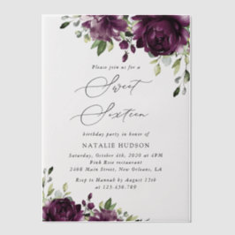 紫色の花、梅の花、ぼほ、甘い16 ベラム紙招待状