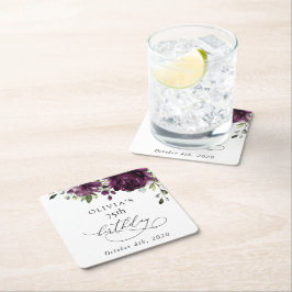 紫色の花、梅の花、ぼほ、誕生日 スクエアペーパーコースター