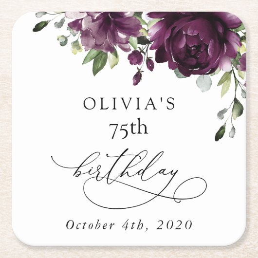 紫色の花、梅の花、ぼほ、誕生日 スクエアペーパーコースター (正面)