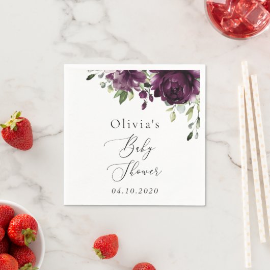 紫色の花，梅の花，ぼほ，赤ちゃんシャワー スタンダードカクテルナプキン (インサイチュ)