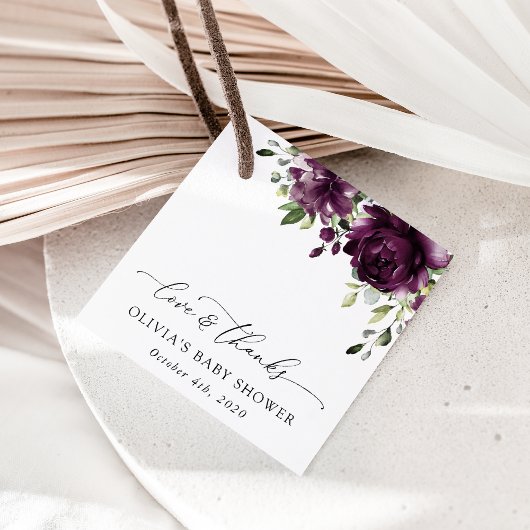 紫色の花,梅の花,ぼほ,赤ちゃんシャワー フェイバータグ