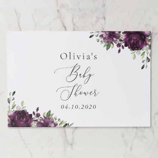 紫色の花，梅の花，ぼほ，赤ちゃんシャワー ペーパーパッド (正面)