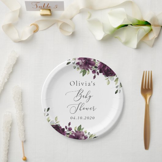 紫色の花，梅の花，ぼほ，赤ちゃんシャワー ペーパープレート (ウェディング)