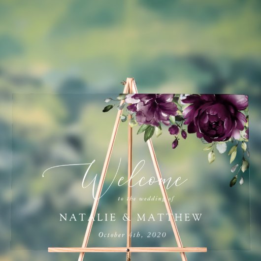 紫色の花、梅の花、結婚歓迎 アクリルサイン (ニュートラル)