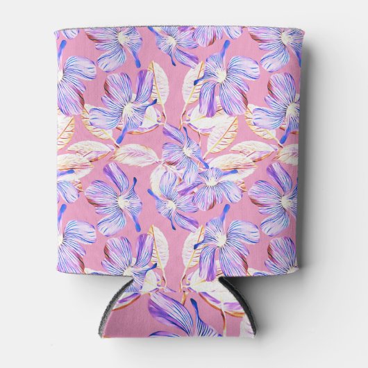 紫色の花:水彩フローラ優雅さ。 缶クーラー (正面)