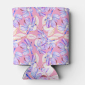 紫色の花:水彩フローラ優雅さ。 缶クーラー (裏面)