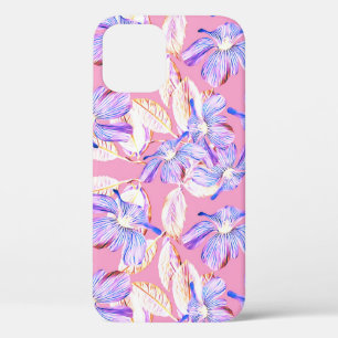 紫色の花:水彩フローラ優雅さ。 iPhone 12ケース