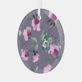 紫色の花：水色のシームレスなパターン。 ガラスオーナメント (正面左)