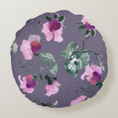 紫色の花：水色のシームレスなパターン。 ラウンドクッション (裏面)