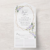 紫色の花，白の花，ボホ，ブライダルシャワー オールインワン招待状 (内側)
