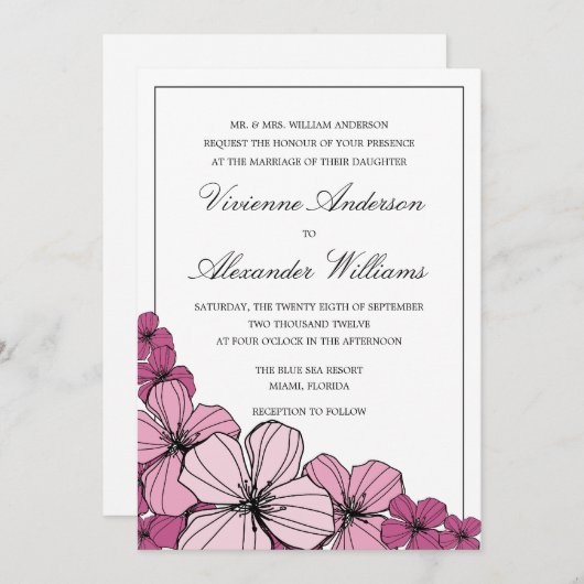 紫色の花 |結婚式招待状 招待状 (正面/裏面)