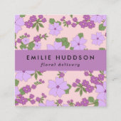 紫色の花、緑、花屋、花屋 スクエア名刺 (正面)