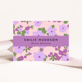 紫色の花、緑、花屋、花屋 名刺