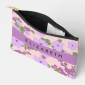 紫色の花、花のパターン、あなたの名前 アクセサリーポーチ (見開き)