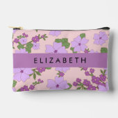 紫色の花、花のパターン、あなたの名前 アクセサリーポーチ (正面)