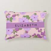 紫色の花、花のパターン、あなたの名前 アクセントクッション (正面)