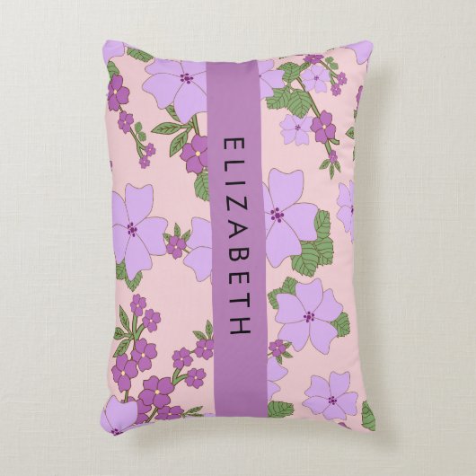 紫色の花、花のパターン、あなたの名前 アクセントクッション (正面(垂直))
