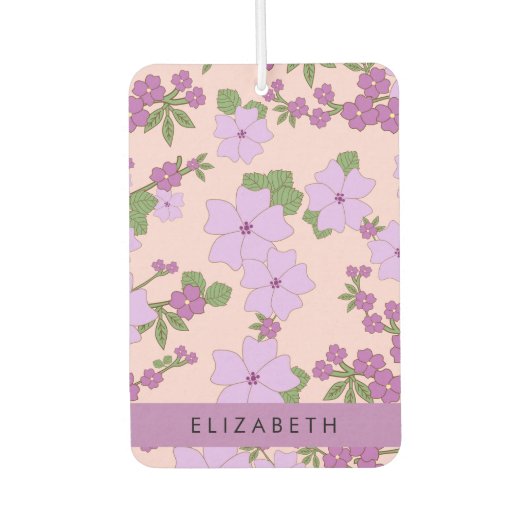 紫色の花、花のパターン、あなたの名前 カーエアーフレッシュナー (正面)
