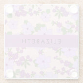 紫色の花、花のパターン、あなたの名前 ガラスコースター (裏面)