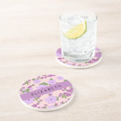 紫色の花、花のパターン、あなたの名前 コースター (側面)