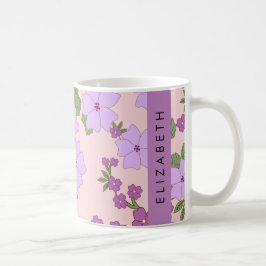 紫色の花、花のパターン、あなたの名前 コーヒーマグカップ