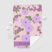 紫色の花、花のパターン、あなたの名前 ゴルフタオル (インサイチュ)