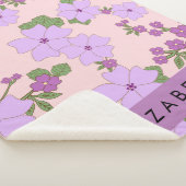 紫色の花、花のパターン、あなたの名前 シェルパブランケット (3/4)