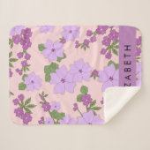 紫色の花、花のパターン、あなたの名前 シェルパブランケット (正面(横))
