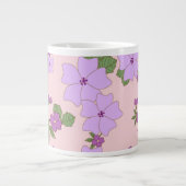 紫色の花、花のパターン、あなたの名前 ジャンボコーヒーマグカップ (正面)