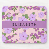紫色の花、花のパターン、あなたの名前 マウスパッド (正面)