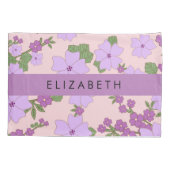 紫色の花、花のパターン、あなたの名前 枕カバー (裏面)