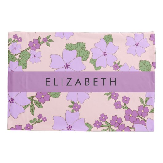 紫色の花、花のパターン、あなたの名前 枕カバー (裏面)