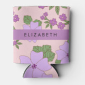 紫色の花、花のパターン、あなたの名前 缶クーラー (正面)