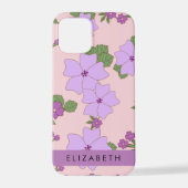 紫色の花、花のパターン、あなたの名前 iPhoneケース (裏面)