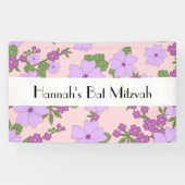 紫色の花、花のパターン、バルミツワー 横断幕 (横)