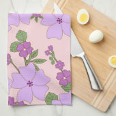 紫色の花、花柄、花柄 キッチンタオル (四つ折り)