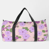 紫色の花、花柄、花柄 ダッフルバッグ (裏面)