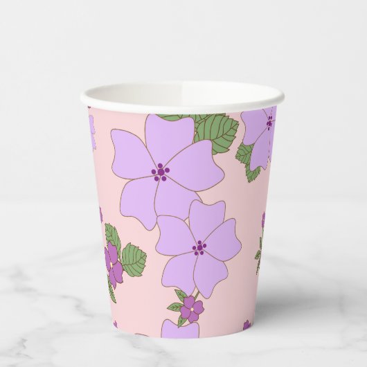 紫色の花、花柄、花柄 紙コップ (左)