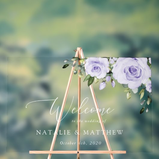 紫色の花、薄紫の結婚花、歓迎 アクリルサイン (ニュートラル)
